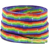 DELELE Flat Gradient Shoe Laces: Colored Print Sneakers Shoelaces 2 Pair | 8MM Wide, Colorful Shoestring, Perfect for Athletic/Skate Shoes Boots