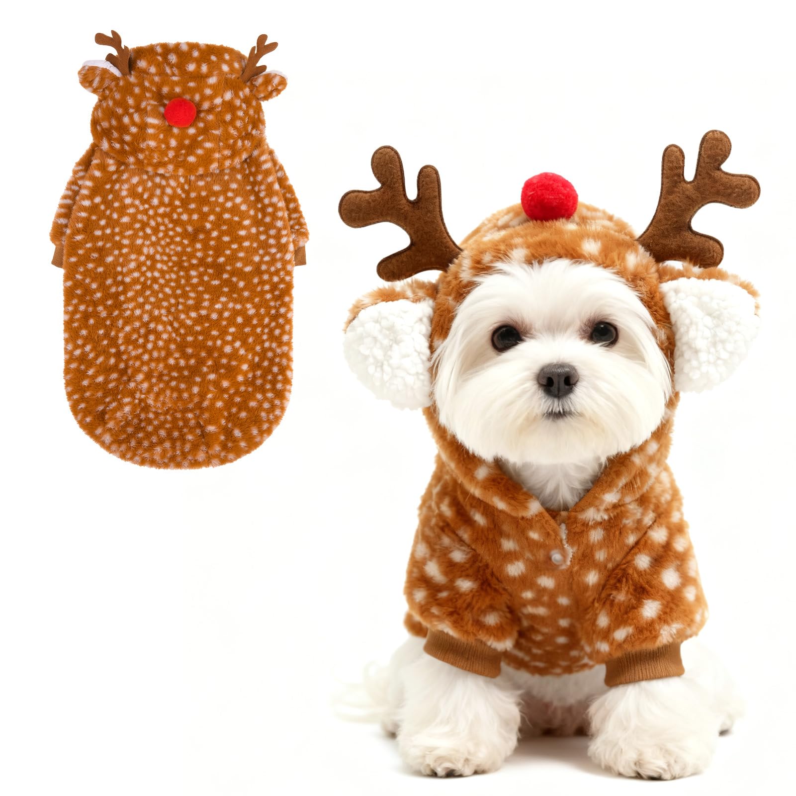 Photo 1 of * medium dogs* EXPAWLORER Dog Hoodie Christmas Reindeer Costume,Fluffy Christmas Dogs Sweater Cute Outfits,Warm Moose Coat Pet Clothes Winter for Puppy Small Medium Large Dogs