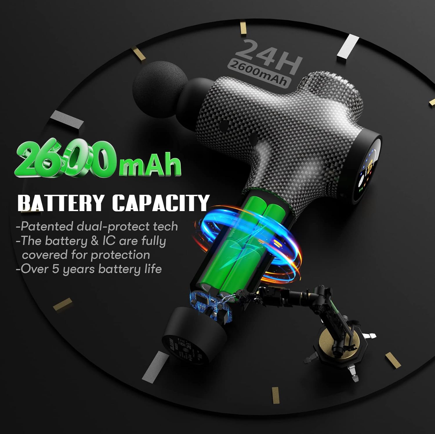Seven professional interchangeable massage heads for the KITMA Nitro Percussion Massage Gun, designed for targeting specific body areas.
