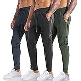 BROKIG Men's Lightweight Athletic Gym Jogger Pants, Stretch Quick Dry Workout Running Sweat Pants with Zipper Pockets