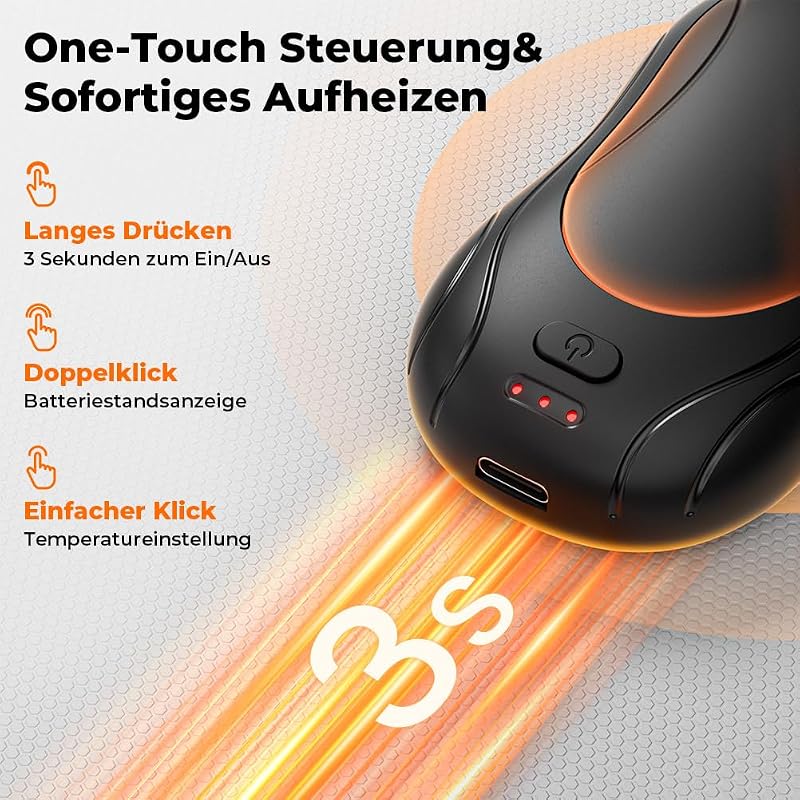 Elektrischer Handwärmer 2er-Pack, Handwärmer Magnetische Tragbare 6000mAh, 3 Einstellbaren Heizmodi USB Wiederaufladbar Taschenwärmer Für Outdoor Camping Pendeln Büro(Schwarz) — Foto 3 von 8