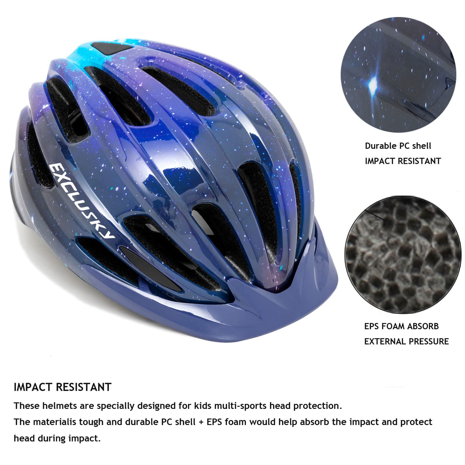 Exclusky Kids Bike Helmet with LED Light – Adjustable Multi-Sport Youth Helmet for Boys & Girls, Ages 5-12, Fits 50-57cm, Cycling Safety Gear