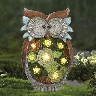 La Jolíe Muse Gartendeko Eule Solar Leuchte, aus Kunstharz Wetterfest, Weihnachten Geschenk Eule, Gartenfigur Ornament für draußen Hof & Balkon H27 x W16cm