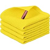 Nialnant 4 Pack Yellow Kitchen Dish Towels, 100% Cotton Waffle Weave Kitchen Dish Cloths for Washing Dishes, Soft Absorbent Dish Rags, Quick Drying Cleaning Rags - 12x12 in