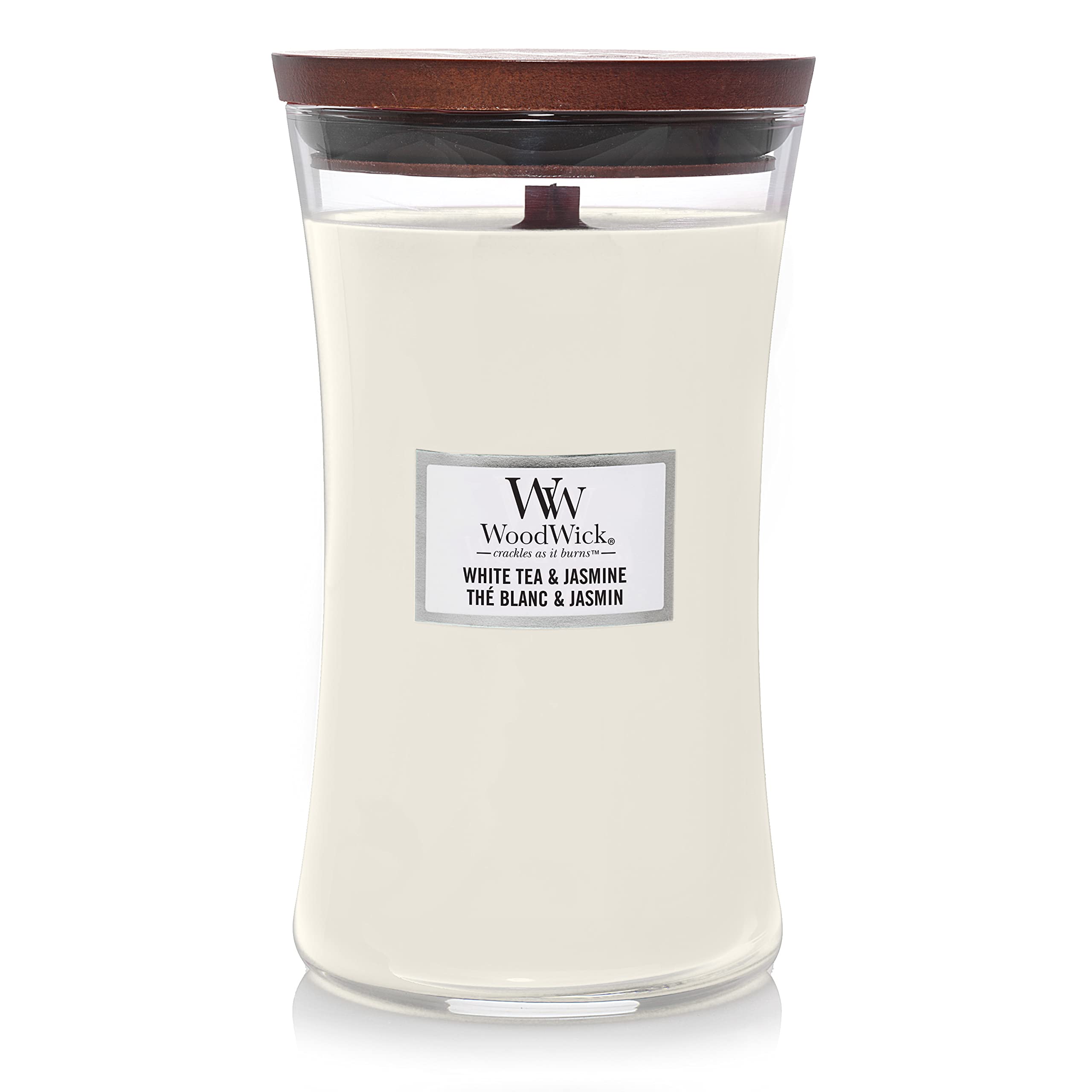WoodWick Large Hourglass Scented Candle | White Tea & Jasmine | with Crackling Wick | Burn Time: up to 130 Hours