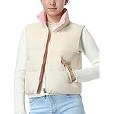 EXARUS Girls Puffer Vest Cropped Puffy Teen Water Resistant Pockets Lightweight Sleeveless Outerwear Bubble Kids 6-14Y