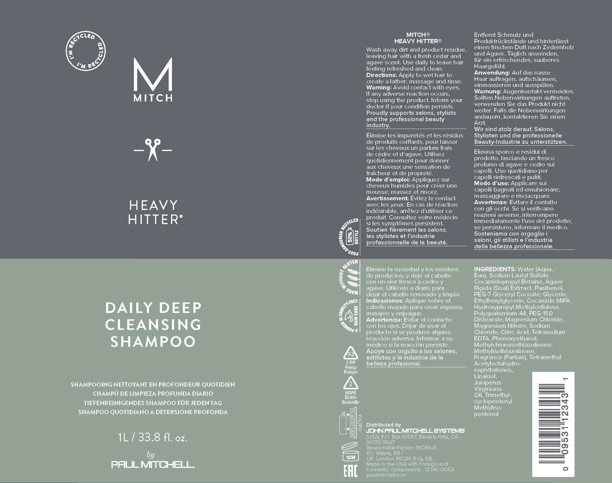 MITCH by Paul Mitchell Heavy Hitter Daily Deep Cleansing Shampoo for Men, For All Hair Types