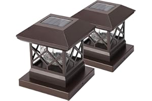 TWINSLUXES Fence Post Cap Light, LED Solar Lights for Deck Posts, Solar Post Caps Light Outdoor for 3.5x3.5/4x4/5x5 Posts, Wood or Vinyl Fence Deck Post, Warm Light 2 Pack, Brown