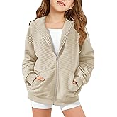Haloumoning Girls Zip Up Hoodie Kids Fashion Oversized Textured Sweatshirt Jacket with Pockets 5-14 Years