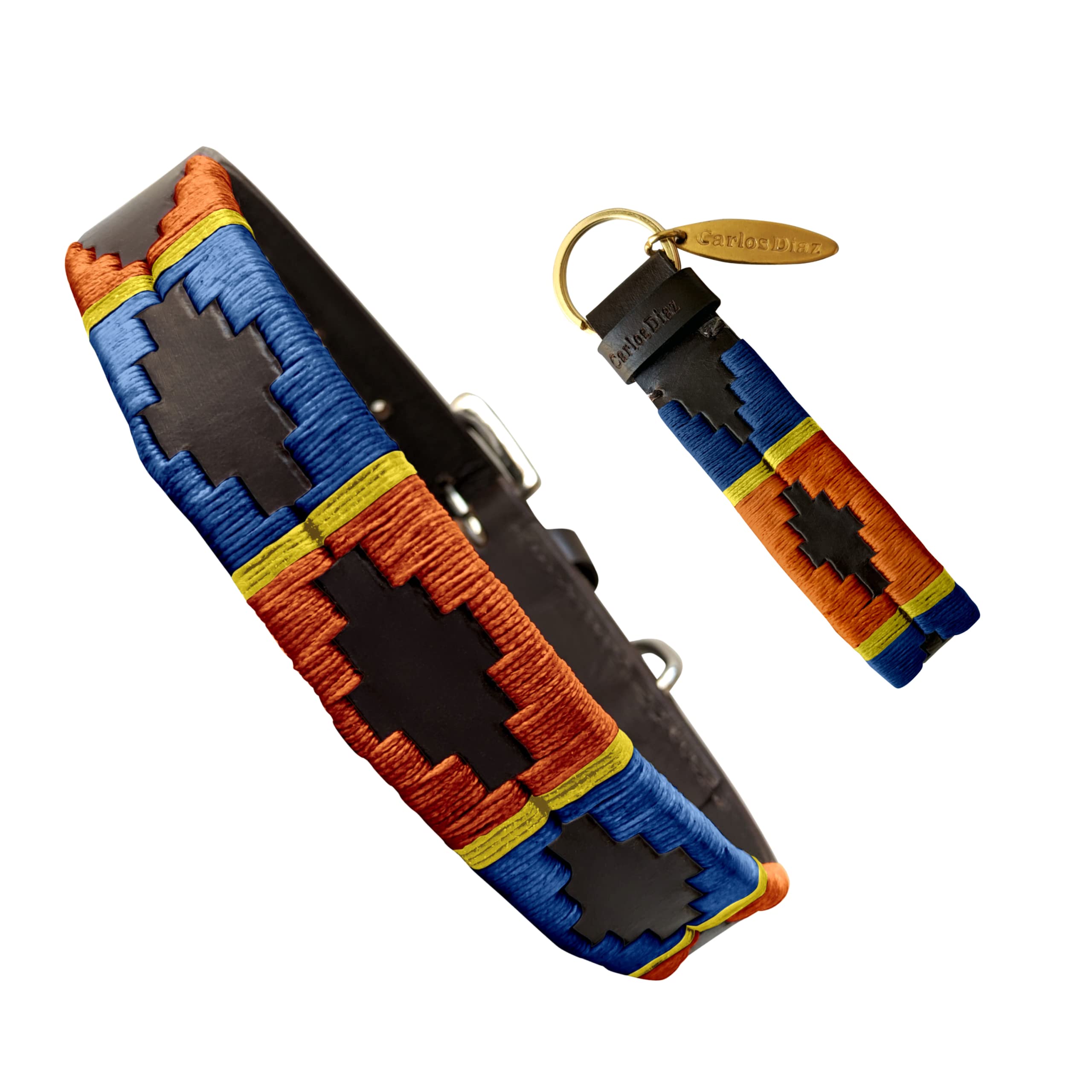 Carlos Diaz Genuine Leather Waxed Embroidered Polo Dog Collar XXS