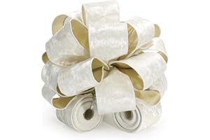 CT CRAFT LLC Ivory Velvet Metallic Backing Christmas Tree Topper Bow 11" with 4 Ribbon Streamers x 3 Yards Long Each for Holidy Elegant Fancy Home Décor Indoor