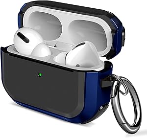 Maxjoy Airpods Pro Case Flexible TPU Protective AirPods Case Shockproof Skin Cover for Apple Airpods 3 &1 Charging Case with Keychain for Men Women [Front LED Visible] (Dark Blue)