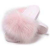 Women's Furry Slides Faux Fur Slides Fuzzy Slippers Fluffy Sandals Outdoor Indoor