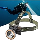 Venlon Rechargeable Diving Headlamp, IPX8 Waterproof Underwater Flashlight, 4 Modes with Battery Level Indicator,10H Runtime Scuba Dive Light with Battery &amp; USB Charger Cable (Mode 301 White Light)