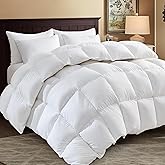 SHOUREN White Luxurious Goose Feather Down Fiber Comforter, All Season Hotel Collection Bed Comforter,Ultra Soft 100% Cotton Duvet Insert with Corner Tabs, Queen Size 90"X90"