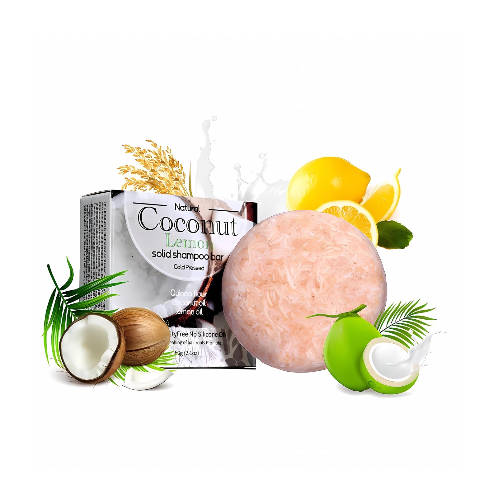 Duoffanny Shampoo Bar Conditioner for Hair Growth Cleanse Moisturize Nourish Strengthen Handcrafted Soap Safe Hair Care For Men & Women All Hair Types Plastic-Free 60g (Coconut)