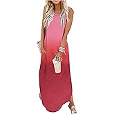 Summer Dresses for Women 2025 Beach Vacation Dress Boho Floral Sundresses Ladies Tropical Pockets Maxi Dress