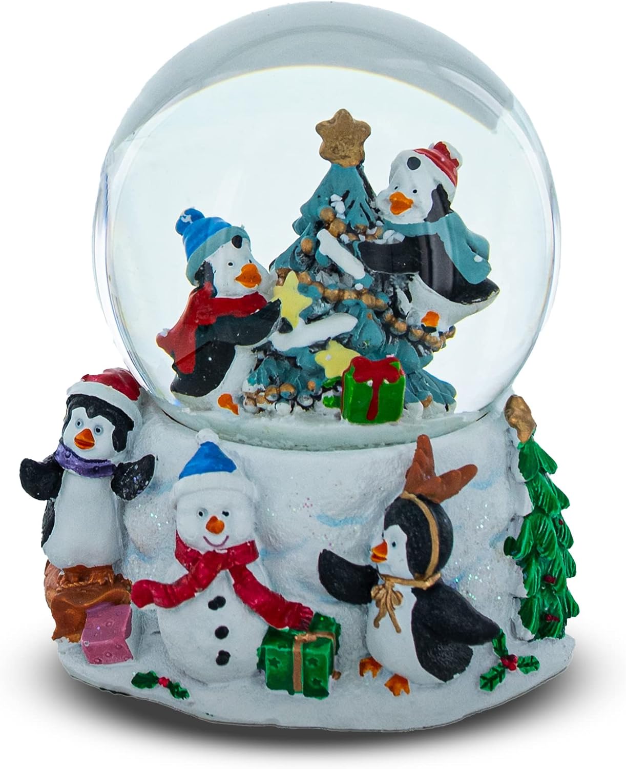 Snow Globes - Playful Penguins Adorning Christmas Tree Water Snow Globe