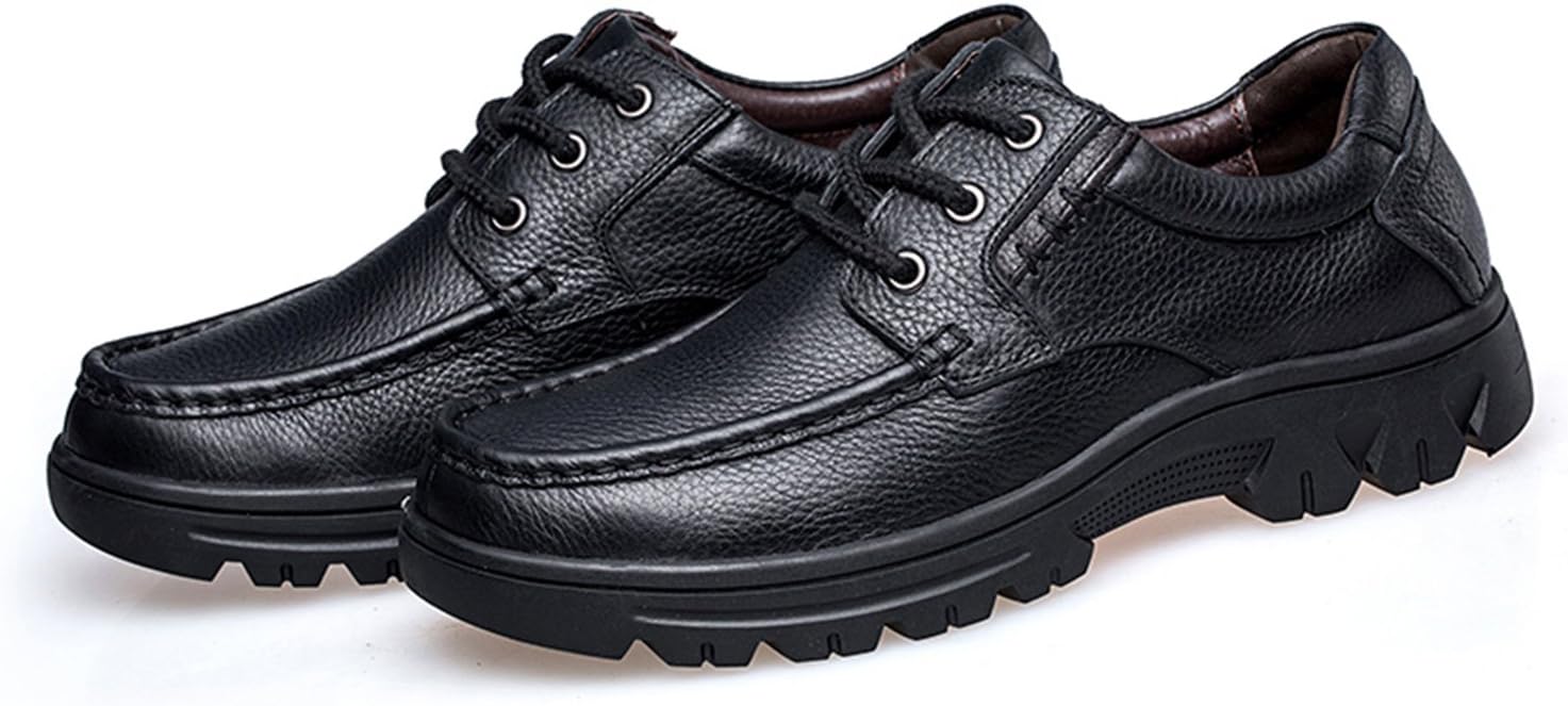 OUTVIE Men's Genuine Leather Oxford Round Toe Low-top Breathable Outdoor Hiking Plus Size Flats Casual Shoes