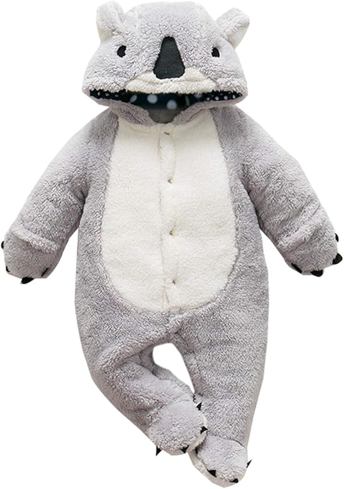 Elonglin Unisex Newborn Infant Baby Hooded Winter Romper Animal Jumpsuit Cotton Fleece Pajamas Boys Girls Long