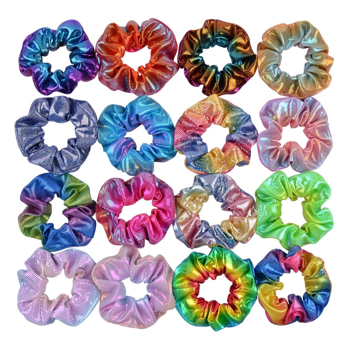 16 Pieces Shiny Metallic Scrunchies,AUERVO Hair Scrunchies Sparkle Scrunchy Colorful Hair Ties Ropes Elastic Ponytail Holder for Girls and Women