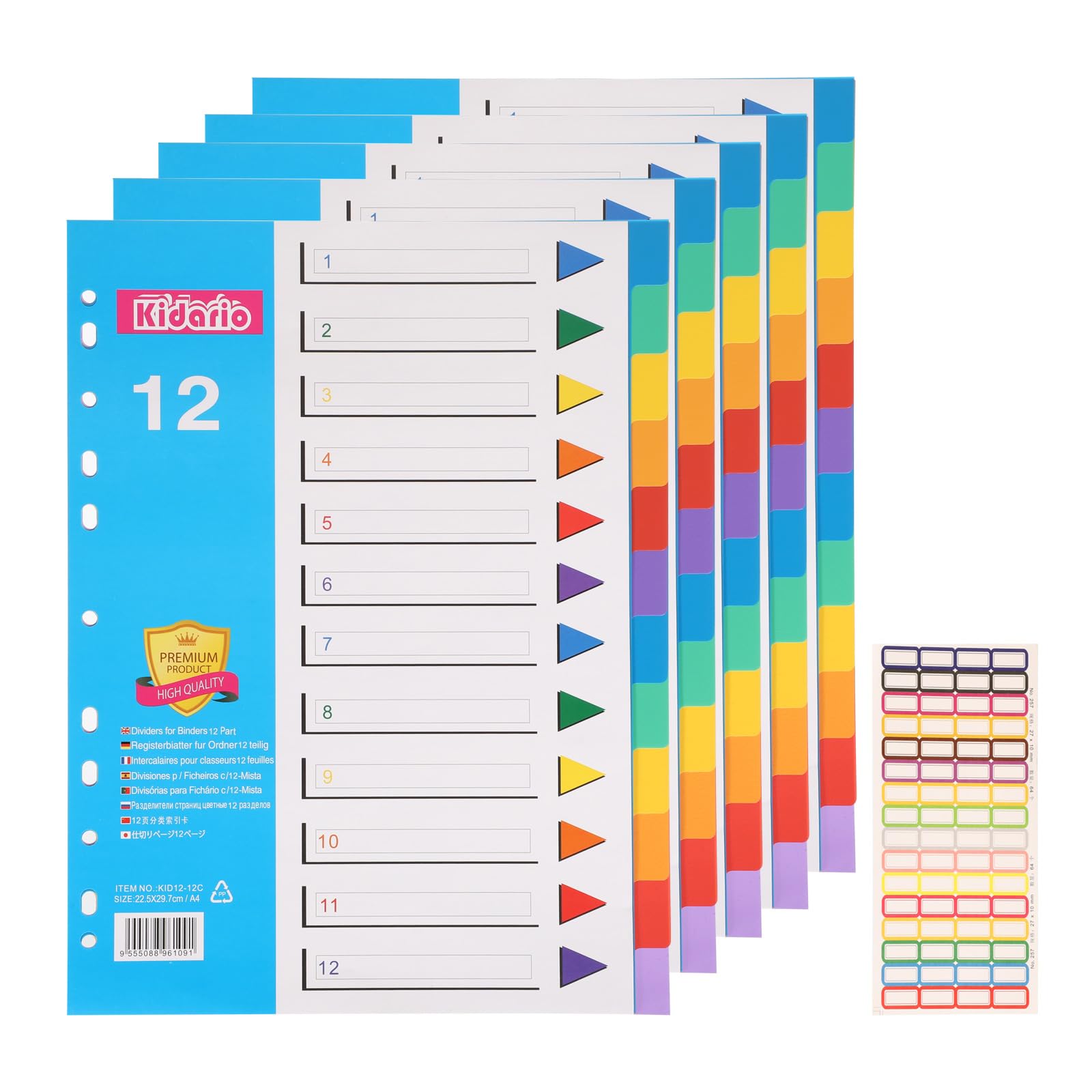 File Dividers A4, 6 Pack 12 Part Folder Dividers Coloured Plastic A4 Dividers with Sticky Notes for Lever Arch Files Ring Binders Office School Index Dividers
