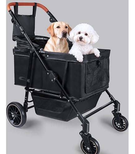 Amazon.com: AESRAOU Dog Travel Stroller with 4 Heavy Duty Wheels, Foldable Pet  Stroller with Adjustable Handle - Double Doggie Capacity Jogger Wagon with  Back Front Door for Small Medium Dogs (Dark Green) :