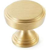 KOPPALIVE 5-Pack Solid Brass Kitchen Cabinet Knobs, Modern Gold Drawer Knobs for Dresser, Round Step Cabinet Knobs Pulls, Brushed Finish, Diameter 1-11/64 Inches