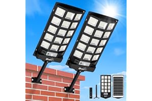 BINGLUX Solar Street Lights Outdoor Waterproof, 60000LM LED Solar Lights Outdoor Dusk to Dawn w 12000mAh Battery, 6500K Solar Flood Security Light Motion Sensor with 65FT Remote & Metal Light Bracket , 2 Pack