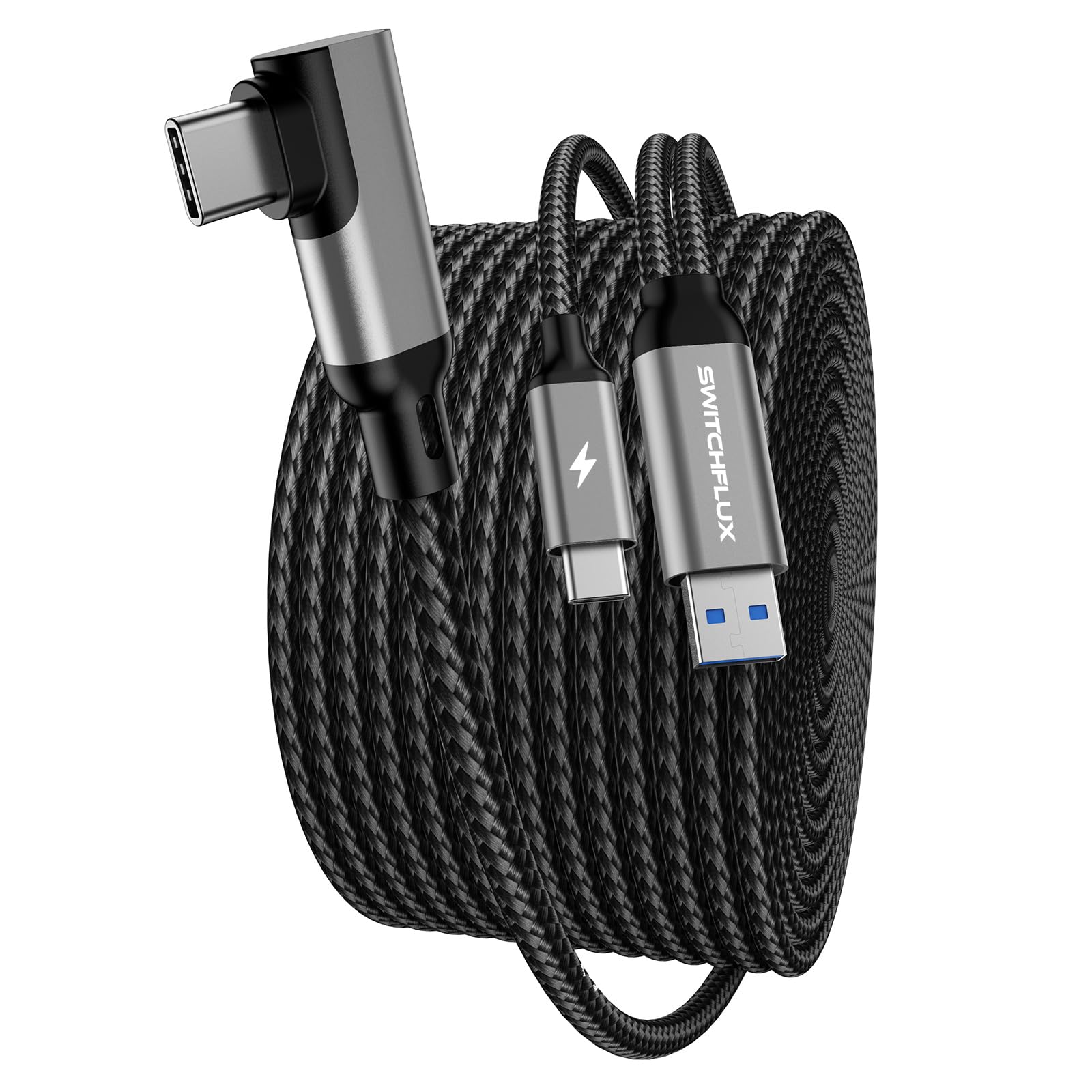 Photo 1 of SWITCHFLUX 16FT VR Charging Link Cable | USB 3.0 High-Speed Data & Charge for Meta Quest 3S/3/2/Pro, Pico 4 and PC/SteamVR USB-C Charger Cord for VR Headset - Gray