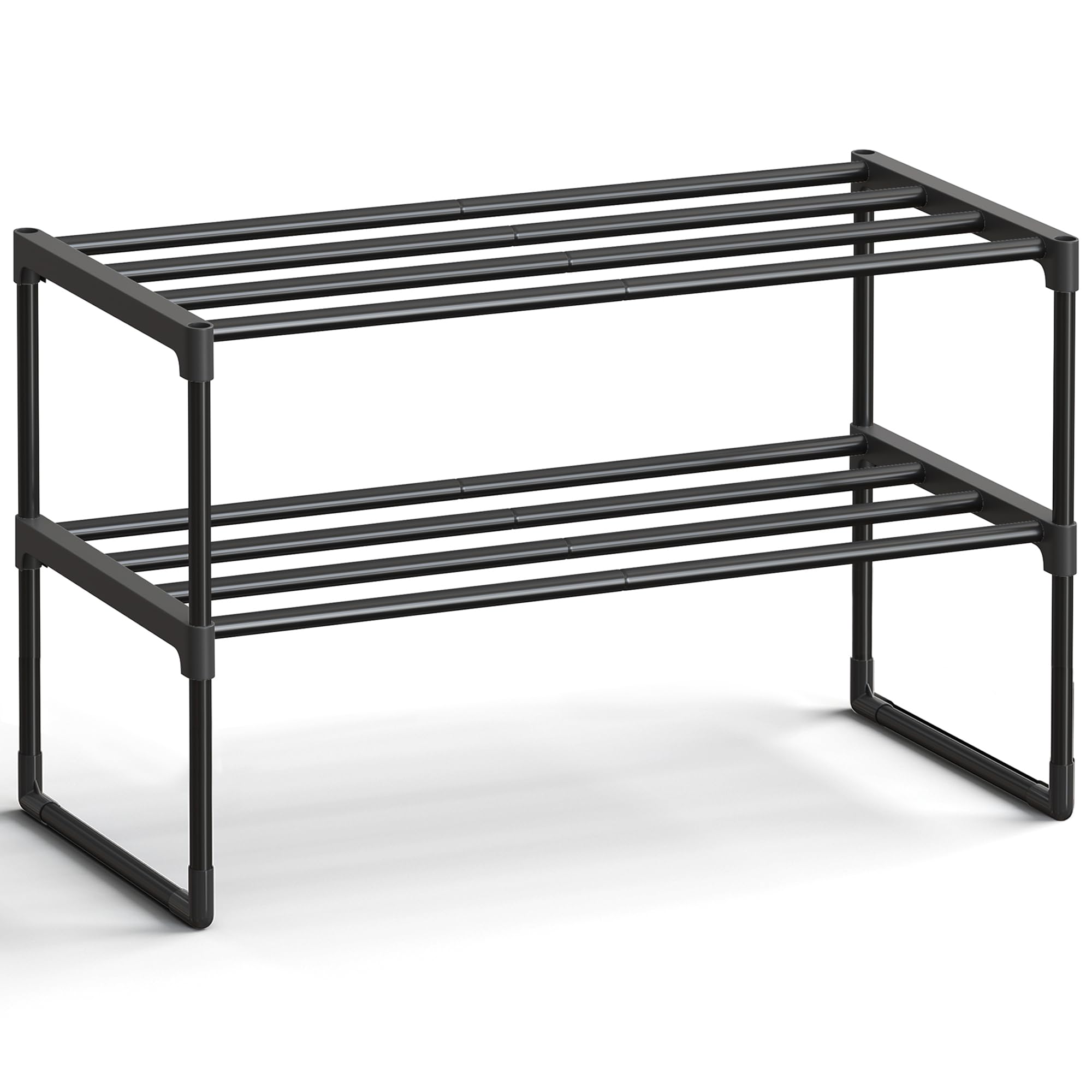SONGMICS Shoe Rack, 2-Tier Shoe Organizer, Metal Storage Shelf, Upright or Upside Down, for 6-9 Pairs, Stackable, for Entryway, 11.8 x 26.8 x 14.6 Inches, Black ULSA202B01