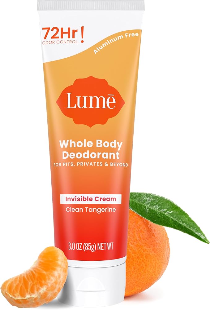 Lume Whole Body Deodorant - Cream Tube - 3 oz (Clean Tangerine) | 72-Hour Odor Control, Aluminum & Baking Soda Free, Skin-Saf