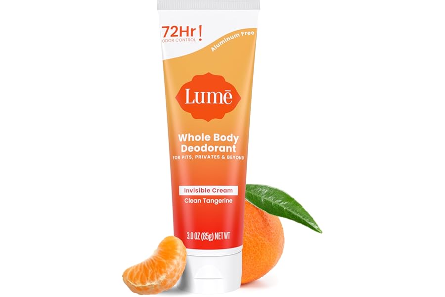 Lume Whole Body Deodorant – Invisible Cream Tube – 72 Hour Odor Control – Aluminum Free, Baking Soda Free, Skin Safe – 3.0 ounce (Clean Tangerine)