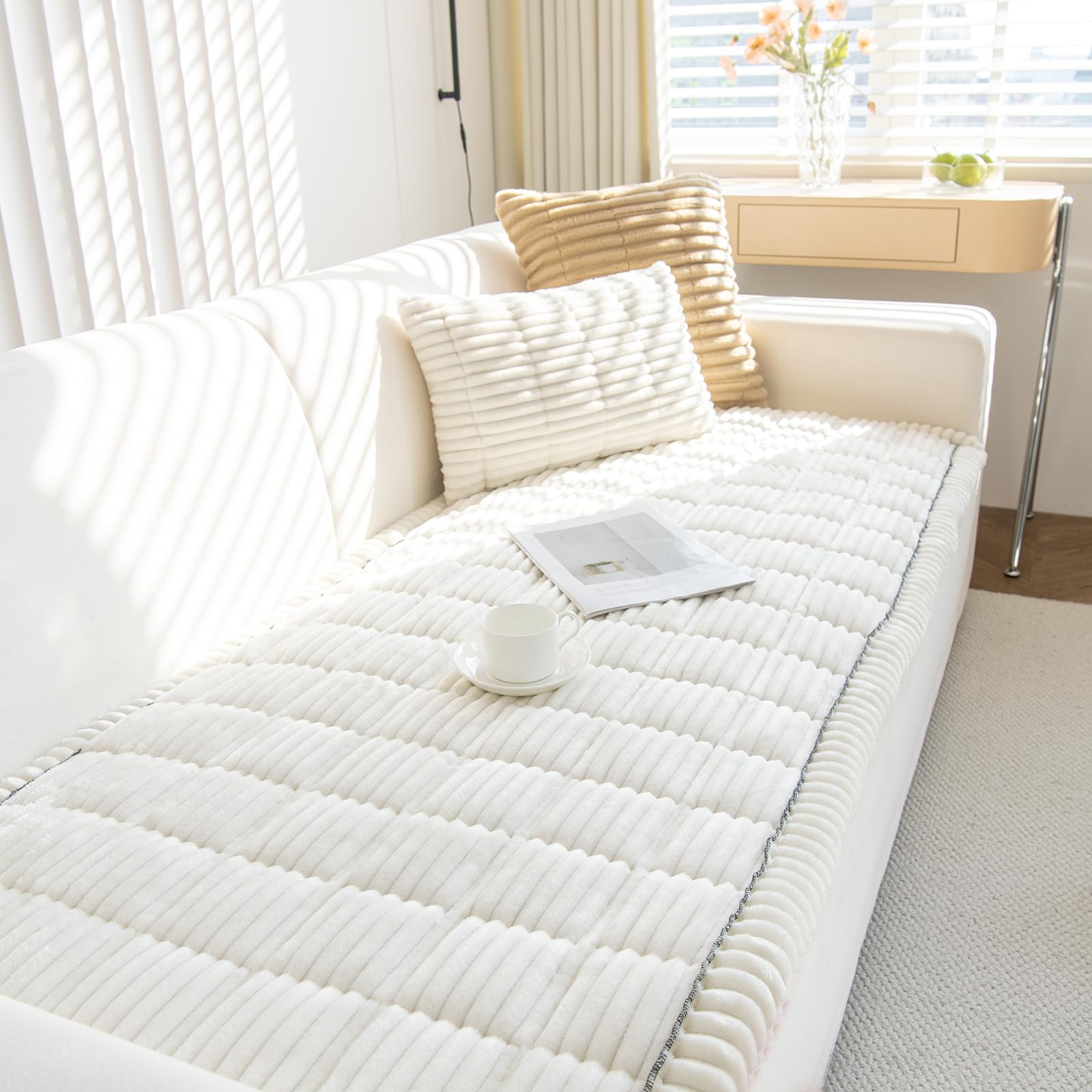 GKXLH New Thick Sofa Covers Washable - Soft Corduroy Universal Sofa Cover 2 3 4 Seater, Non-Slip Couch Cover, Couch Seat Covers Sofa Slipcovers Furniture Protector for Living Room (White, 70x180cm)