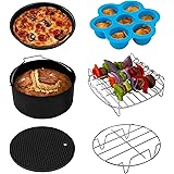 COSORI Air Fryer Accessories, Set of 6 Fit for Most 5.8Qt and Larger Oven Cake & Pizza Pan, Metal Holder, Skewer Rack & Skewe