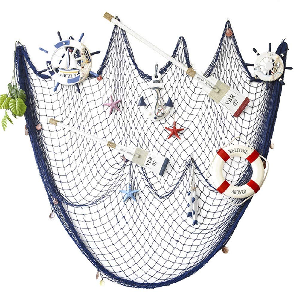AOFOX Decorative Fishing Net Decor,Mediterranean Ocean Pirate Beach Theme Party Decorations (Blue, 2M x 4M)