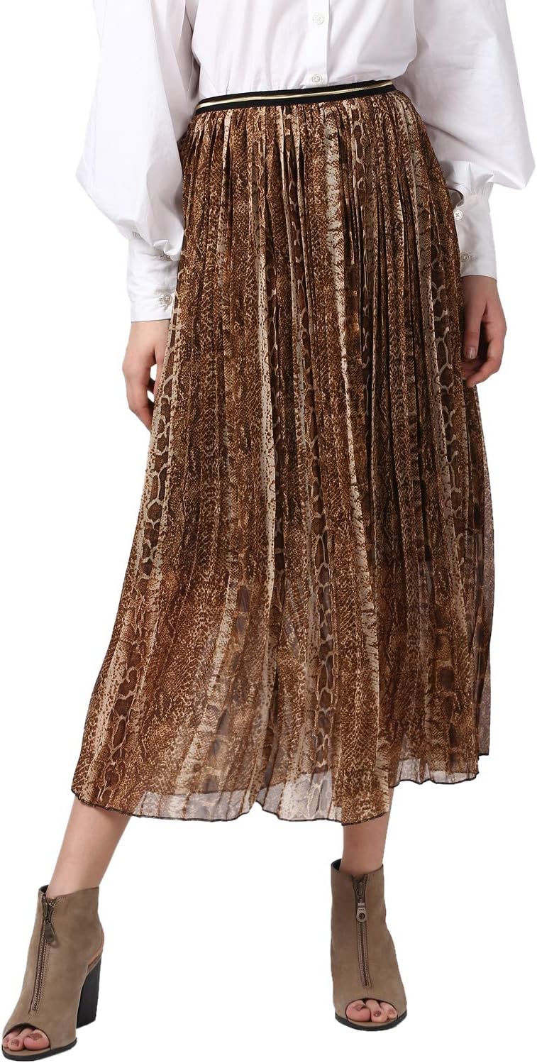 StyleStone Women's Brown Snake Print Pleated Skirt (3532PleatBrownSnake)