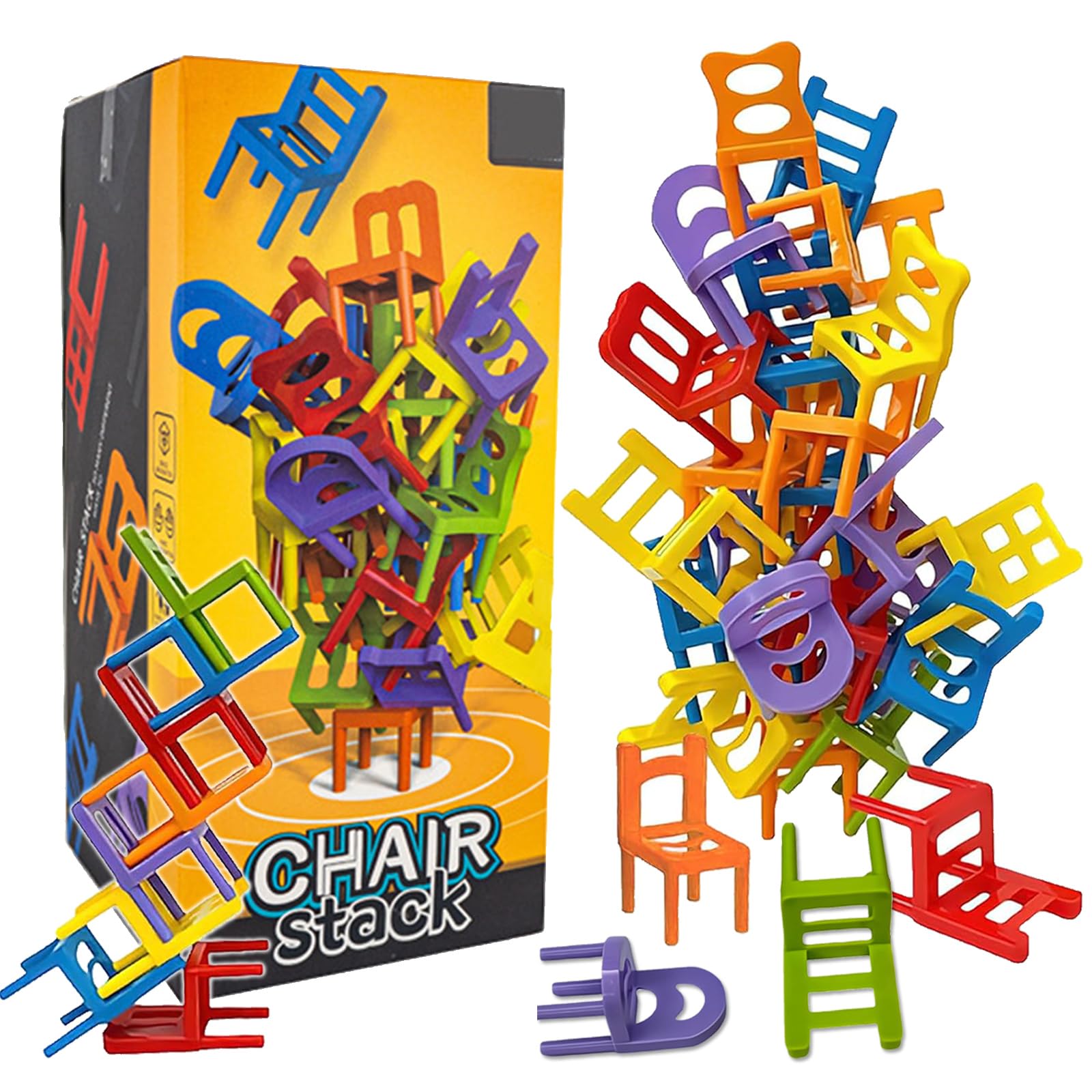 42 Pieces Stacking Chair Game, Mini Chair Balance Blocks Toy Stacking Game, Stacking Chairs Stacking Tower Game, Children's Balance Stacking Game, Chair on Chair Stacking Game for Parties with