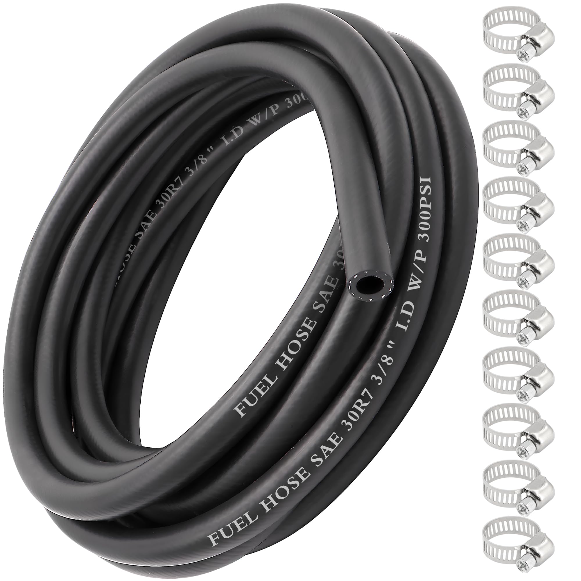 Photo 1 of 3/8 Inch 25Ft Fuel Line Hose Push Lock NBR Rubber SAE 30R7 300PSI with 10Pcs Clamps Used in Automobile Engines Fuel Systems