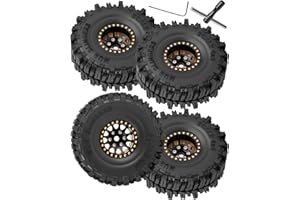 hopsupRC 1.0 Beadlock RC Wheels for 1/18 1/24 Trx4m SCX24 RC Crawler,Full Brass 1.0'' RC Truck Tires RC Wheels 4pcs Black