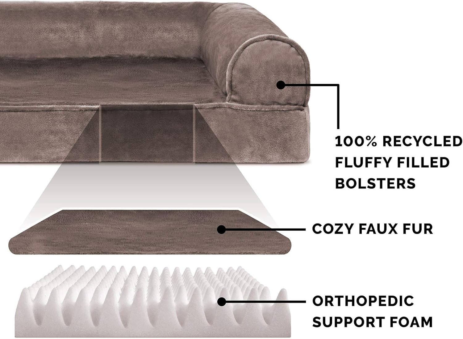 Furhaven Pet Dog Bed - Orthopedic Faux Fur and Velvet Traditional Sofa-Style Living Room Couch Pet Bed with Removable Cover for Dogs and Cats, Driftwood Brown, Jumbo : Pet Supplies