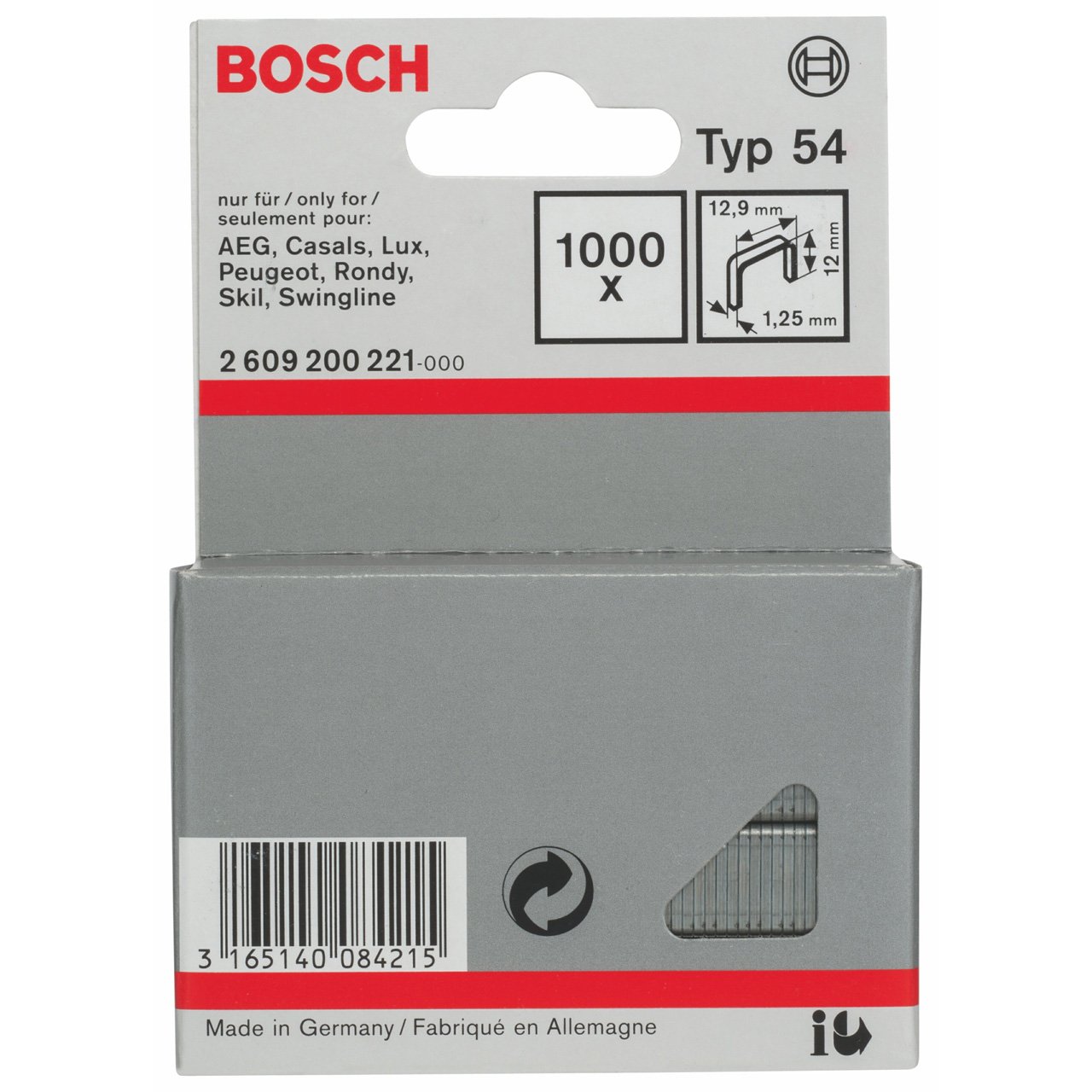 Bosch Accessories 2609200221 Fine Wire Staple, Silver, 12 x 12.9 mm, Set of 1000 Piece