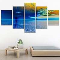 SIGNWIN 5 Panel Canvas Wall Art Modern Art Coastal Colorful Multicolor Photography Romantics Sunset for Home Decorations Ready to Hang - 60