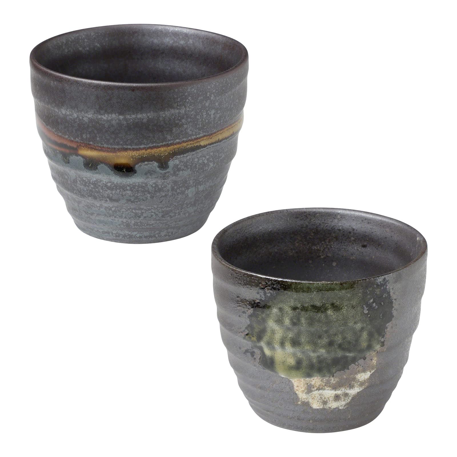 Asayu Japan Hand Painted Glazed Ceramic Tea Cups Set of 2, 6.7oz (200ml), Made in Japan Mino Ware Traditional Pottery Glass for Hot and Cold Drinks - 2PCS Tea Cup Set, Metallic Dark Brown