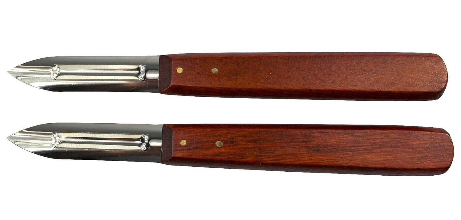 2 Pack Potato Vegetable Peeling Knife Peeler with Double Blade Wooden