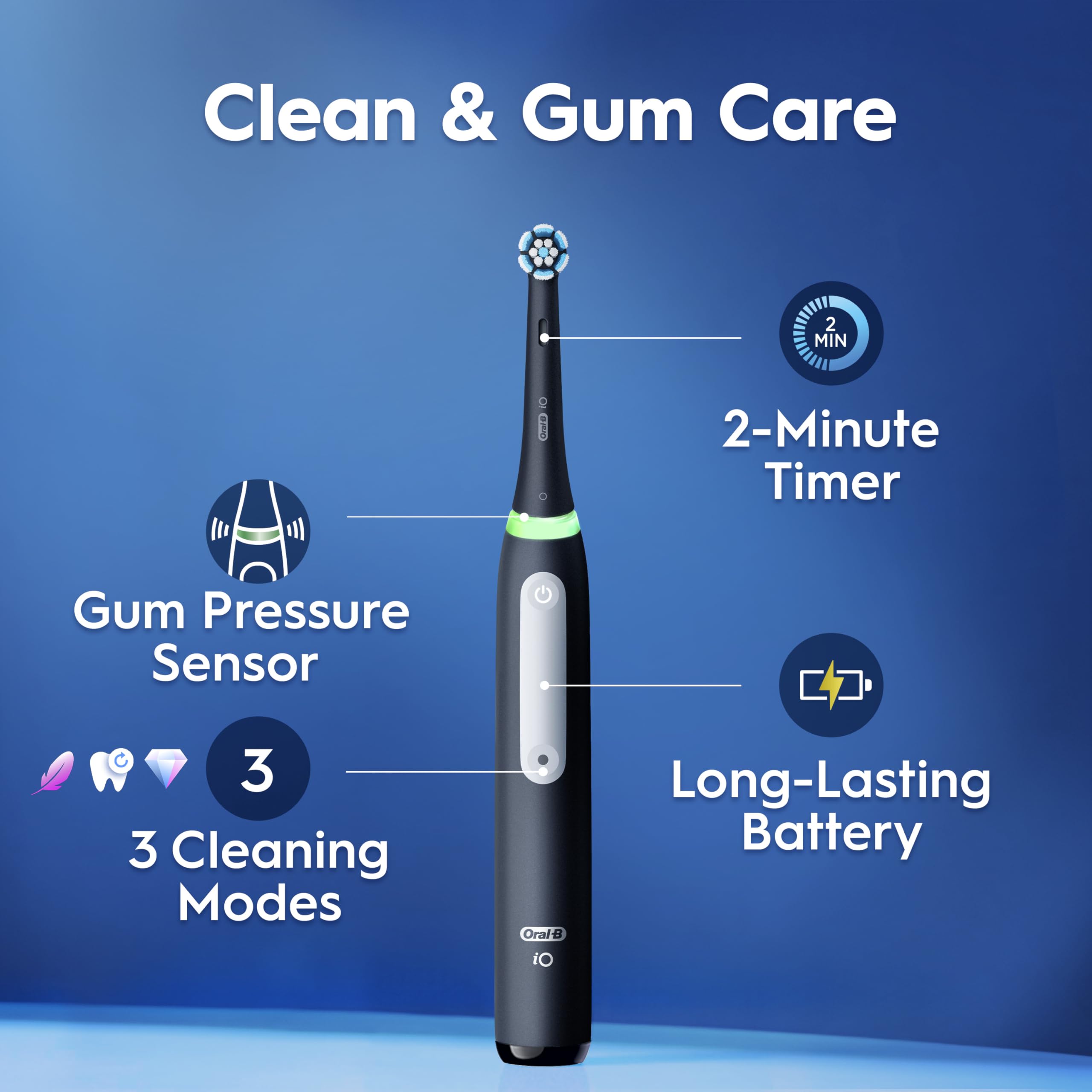 Oral-B iO3 Electric Toothbrush, 2 Toothbrush Heads, Pressure Sensor, Toothbrush for Adults with Travel Case, Gift Ideas for Him/Her, Matt Black, UK 2 pin plug