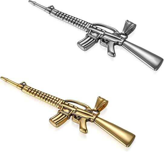 Jewelrywe Schmuck 2pcs Herren Halskette Edelstahl Armee Gewehr Pistole Waffe Ak47 Anhanger Mit 56cm Kette Gold Silber Amazon De Schmuck