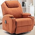 Korser Recliner Chair, Rocking Chair with Massage and Heat, 360° Swivel Recliner Chairs for Adults, Rocker Manual Recliner with Remote Control and Cup Holder for Living Room, Bedroom, Nursery