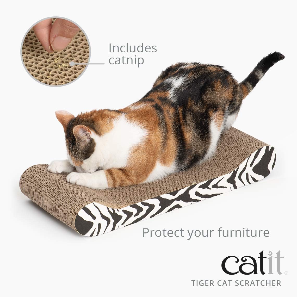 Catit Cat Scratcher with Catnip, Tiger Print Lounge, 52420, Black : Scratching Pads : Pet Supplies