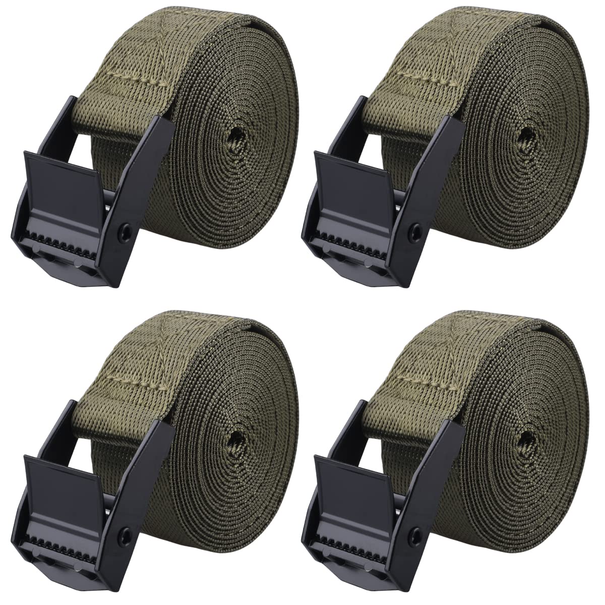 Azarxis Lashing Straps Ratchet Tie Down Secure Cinch Strap Adjustable Cam Buckles Belts Heavy Duty up to 441 lbs Capacity for Motorcycle Cargo Kayak Boat Canoe Truck Trailer (Green - 4 Pack,16.4 ft)